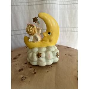 Vintage Musical Moon & Angel Figurine with Rainbow and Stars